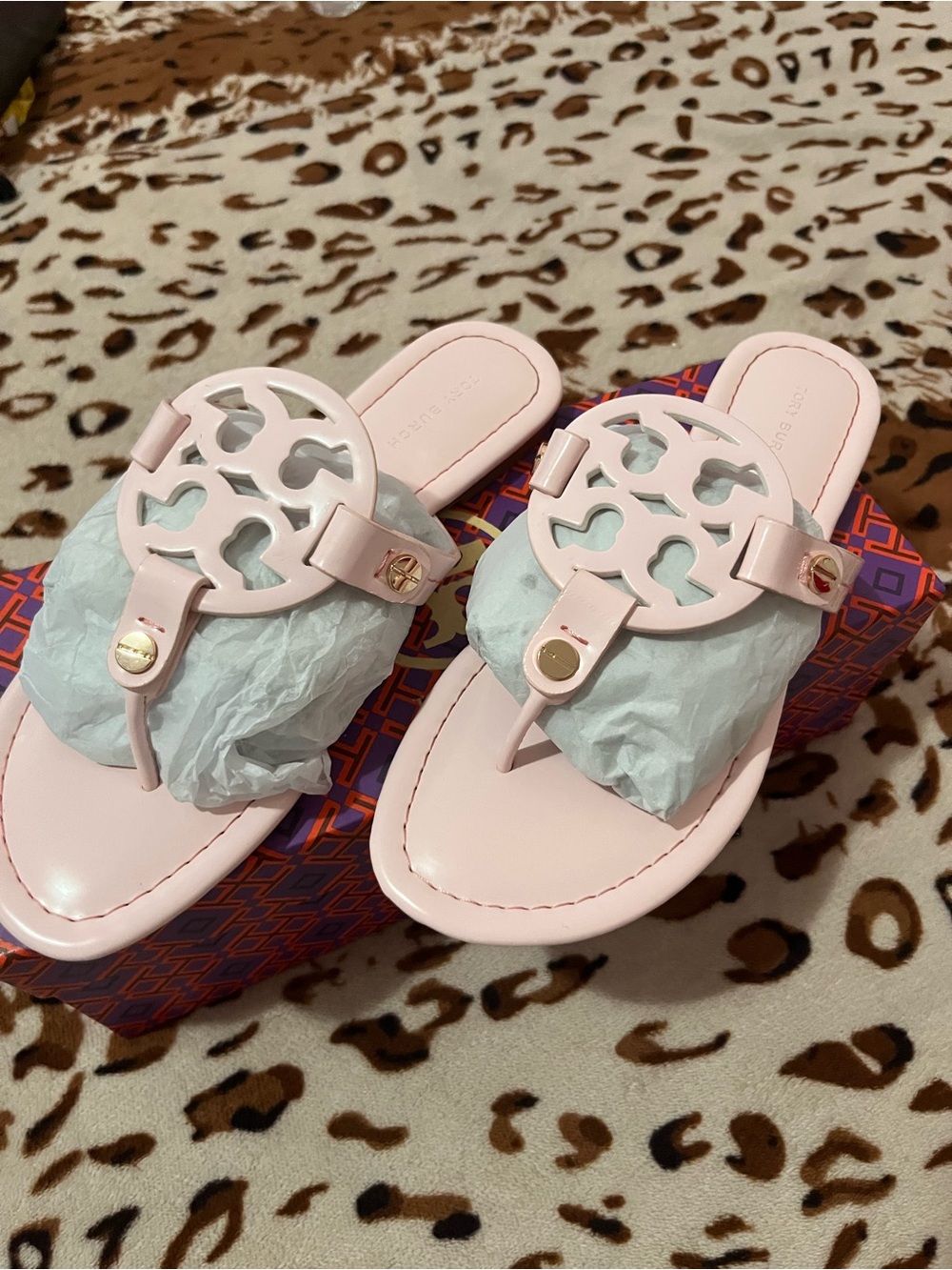 Tory Burch Blush Pink Miller Logo Leather Slide Sandals - Picture 2 of 4
